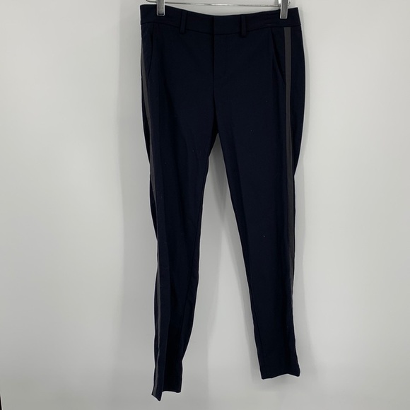 Vince tuxedo stripe skinny pants trousers navy blue wool stretch gray women 2 - Picture 1 of 4